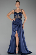 Abendkleid Lang Satin Marineblau ABU4090