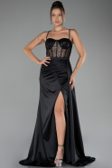 Abendkleid Lang Satin Schwarz ABU4090