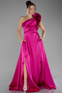 Abendkleid Lang Satin Fuchsie ABU4092