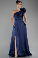 Abendkleid Lang Satin Marineblau ABU4092