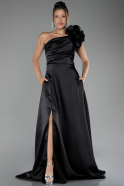 Abendkleid Lang Satin Schwarz ABU4092