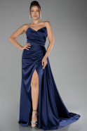 Abschlusskleid Lang Satin Marineblau ABU4093