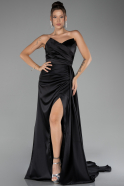 Abschlusskleid Lang Satin Schwarz ABU4093