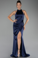 Abendkleid Lang Satin Marineblau ABU4094