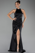 Abendkleid Lang Satin Schwarz ABU4094