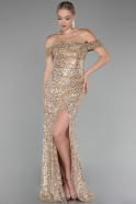 Abendkleid Lang Schuppig Gold ABU4120