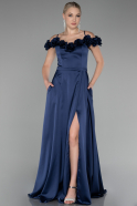 Abendkleid Lang Satin Marineblau ABU4123