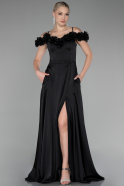 Abendkleid Lang Satin Schwarz ABU4123