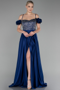 Abendkleid Lang Satin Marineblau ABU4126