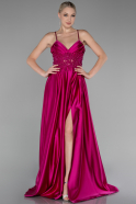 Abendkleid Lang Satin Fuchsie ABU4133