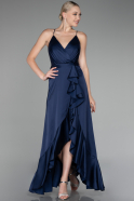 Abschlusskleid Vorne Kurz-Hinten Lang Satin Marineblau ABO109