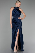 Abendkleid Lang Satin Marineblau ABU4109