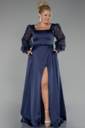 Abendkleid in Übergröße Lang Satin Marineblau ABU4124