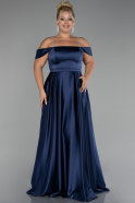 Abendkleid in Übergröße Lang Satin Marineblau ABU4125