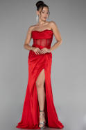 Abendkleid Lang Satin Rot ABU4155