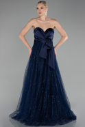 Marineblau Abendkleid Lang ABU4069