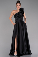 Abendkleid Lang Satin Schwarz ABU4189