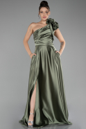 Khaki Abendkleid Satin Lang ABU4189