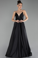 Abschlusskleid Lang Satin Schwarz ABU4245