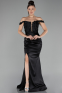 Abendkleid Lang Satin Schwarz ABU4264