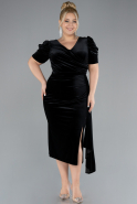 Plus Size Samt Abendkleider Midi Samt Schwarz ABK2163