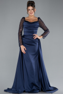 Abendkleid im Meerjungfrau-Stil Lang Satin Marineblau ABU4332