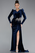 Abendkleid Lang Samt Marineblau ABU4375