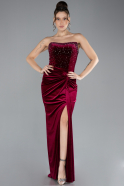 Abendkleid Lang Samt Weinrot ABU4405