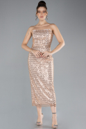 Partykleid Midi Steinbesetzt Gold ABK2176