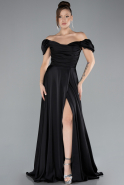 Abschlusskleid Lang Satin Schwarz ABU4508