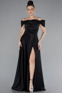 Abschlusskleid Lang Satin Schwarz ABU4531