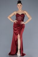 Abendkleid Lang Satin Weinrot ABU4568