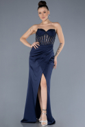 Abendkleid Lang Satin Marineblau ABU4568