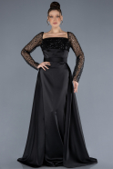 Abendkleid Lang Satin Schwarz ABU4583