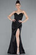 Abschlusskleid Lang Satin Schwarz ABU4663