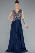 Abendkleid in Übergröße Lang Satin Marineblau ABU4667