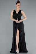 Abschlusskleid Lang Satin Schwarz ABU4669