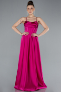 Abschlusskleid Lang Satin Fuchsie ABU4684