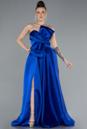 Standesamtkleid Lang Satin Sächsischblau ABU4680