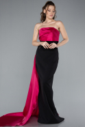 Abendkleid Lang Fuchsie-Schwarz ABU4690