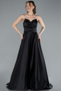 Abschlusskleid Lang Satin Schwarz ABU4702