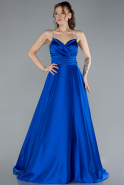 Abschlusskleid Lang Satin Sächsischblau ABU4702