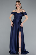 Abschlusskleid Lang Satin Marineblau ABU4703