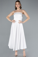 Abendkleid Midi Satin Weiß ABK2275