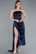 Abschlusskleid Midi Satin Marineblau ABK2265