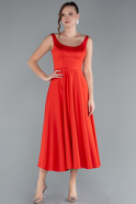 Zinnoberrot Partykleid Satin Midi ABK2234