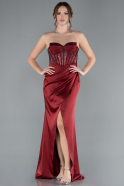 Abendkleid Lang Satin Weinrot ABU4568