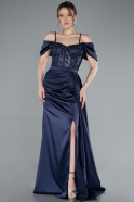 Abendkleid Lang Satin Marineblau ABU4801