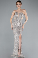 Abendkleid im Meerjungfrau-Stil Lang Schuppig Beige ABU4790