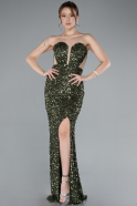 Abendkleid im Meerjungfrau-Stil Lang Schuppig Khaki ABU4790